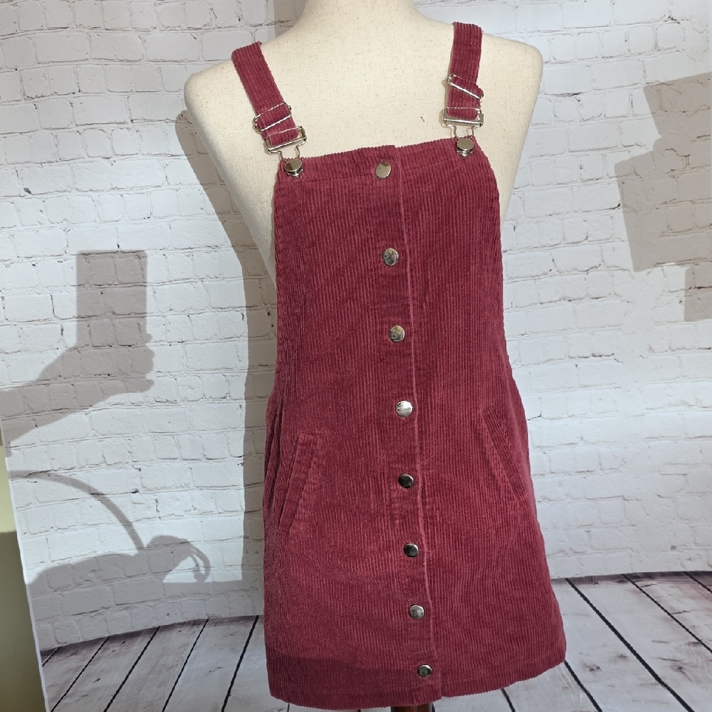 Harper Heritage Corduroy Pinafore Overall Dress Maroon Burgundy S